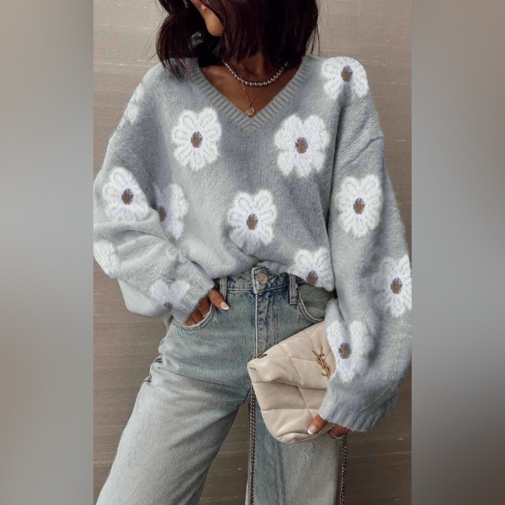 Little Daisy Closet Floral V-Neck Sweater